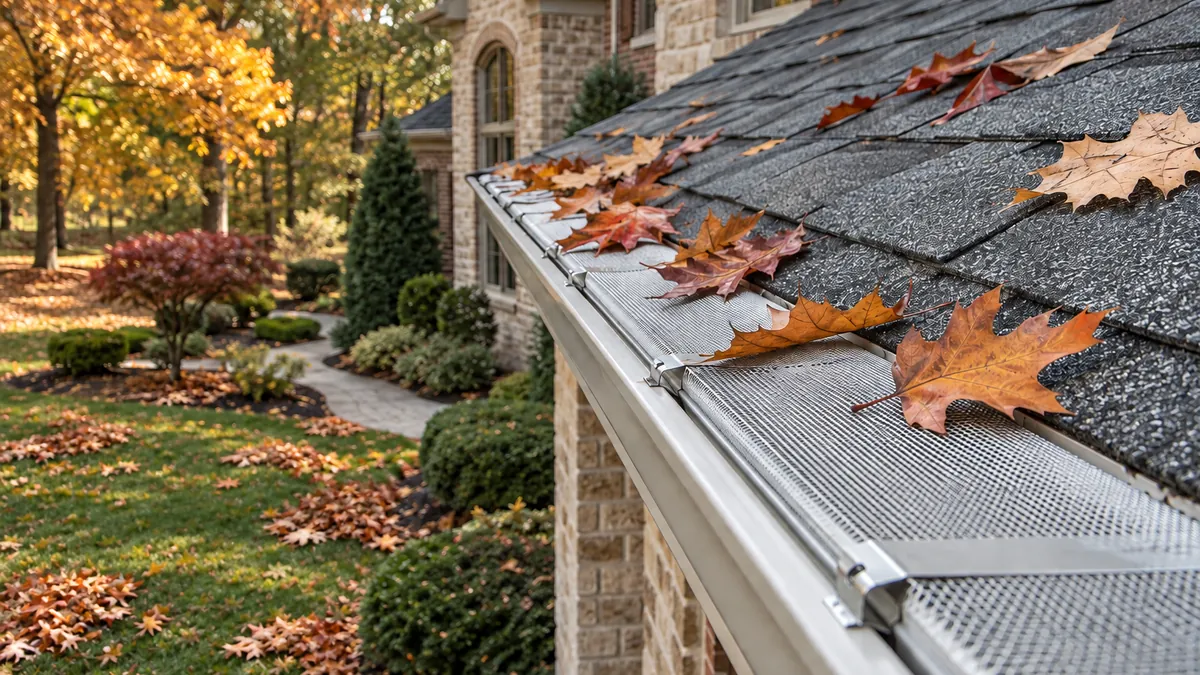 Gutter guard system protecting a Carmel home from leaf debris