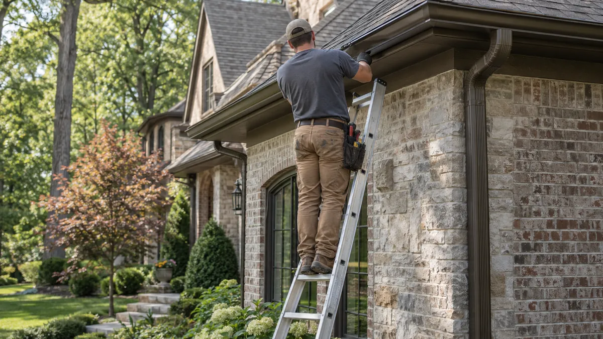 Professional gutter installation on a Carmel, Indiana home